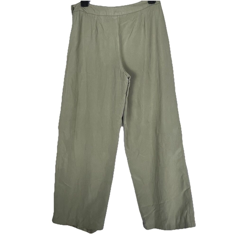 100% Silk Wide Leg Pants Women’s Sage Green Petite Coastal Minimalist - Picture 3 of 16